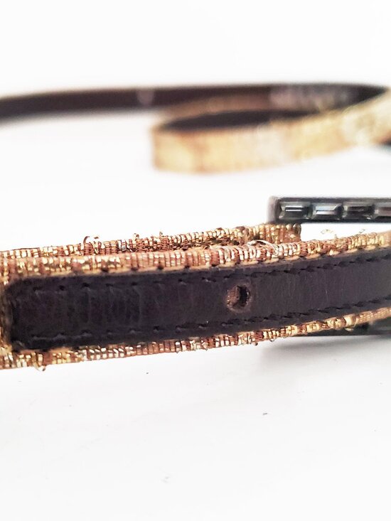 Lanvin Vintage Gold Lame Black Crystal Buckle Skinny Belt Small main image 10